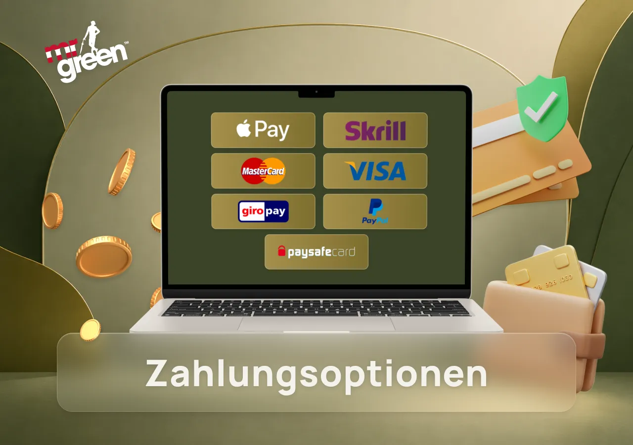 Übersicht der verfügbaren Zahlungsmethoden im Mr Green Casino mit sicheren Einzahlungsoptionen.